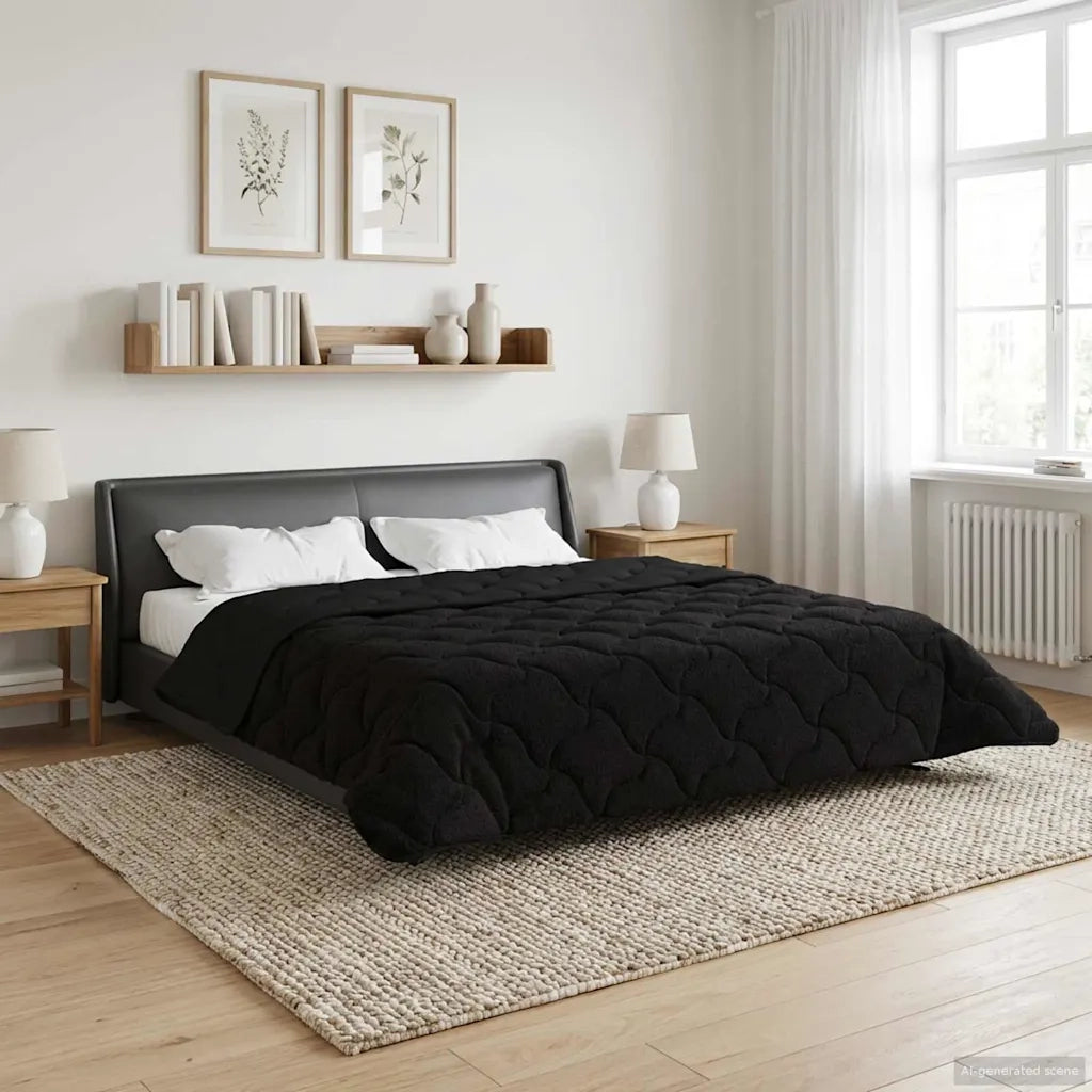 Duvet Invernale Nero 200 x 220 cm Microfibra e Fleece Teddy