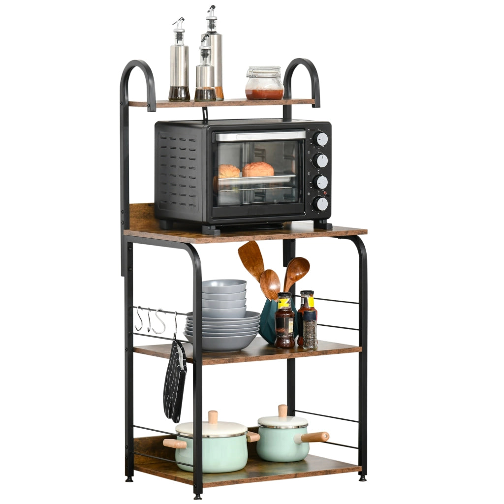 Libreria Cucina 4 Livelli con Ganchi per Microonde ¨C zephmum ¨C Marrone R¨²stico e Nero 60x40x125 cm