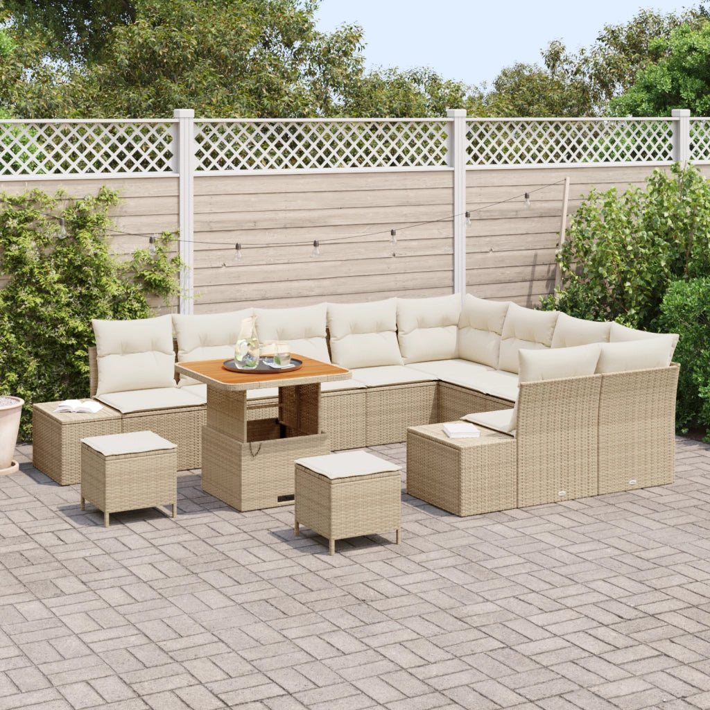Set Divano da Giardino  12 Pezzi con Cuscini Beige Polyrattan Acacia