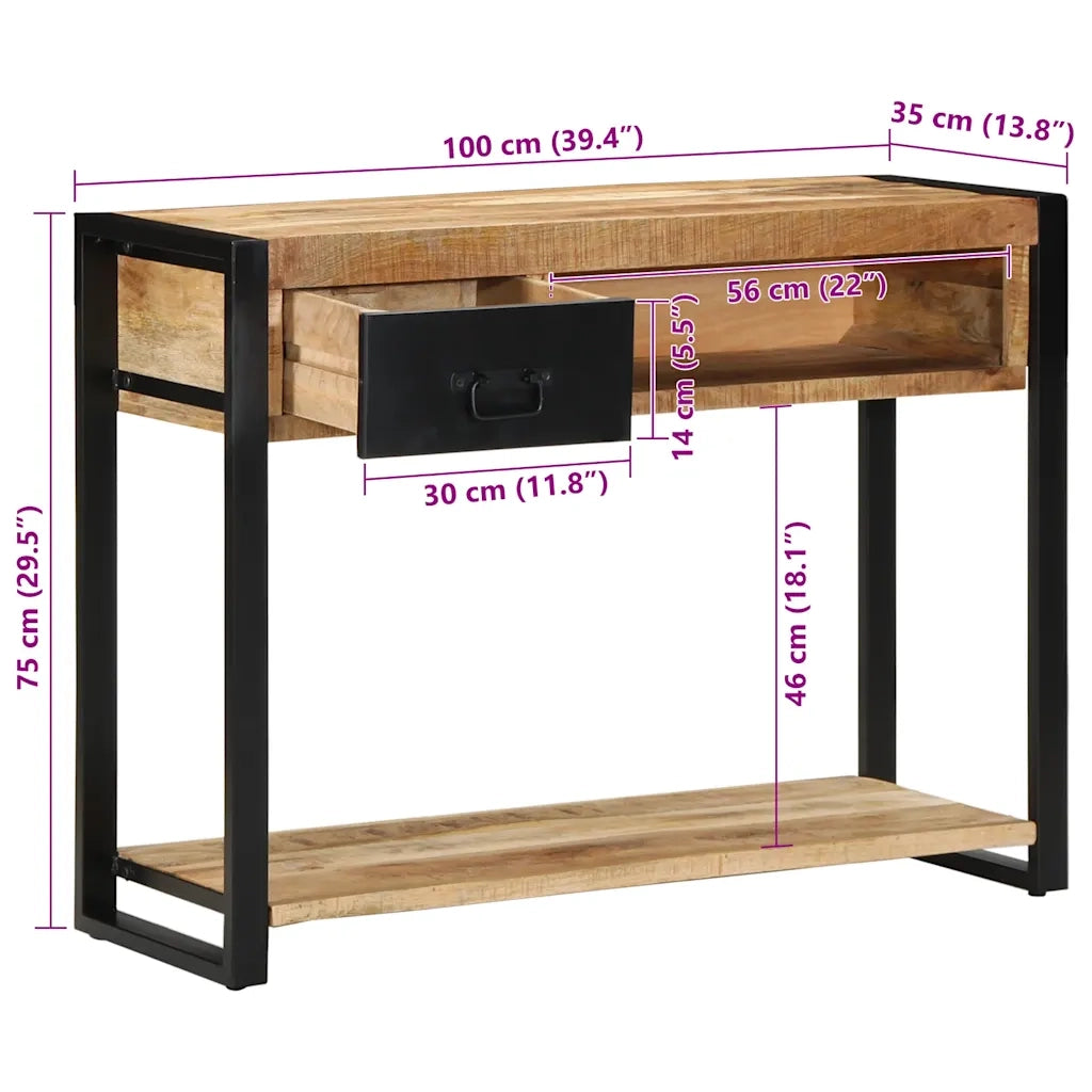 vidaXL Tavolo Consolle 100x35x75 cm in Legno Massello di Mango Grezzo