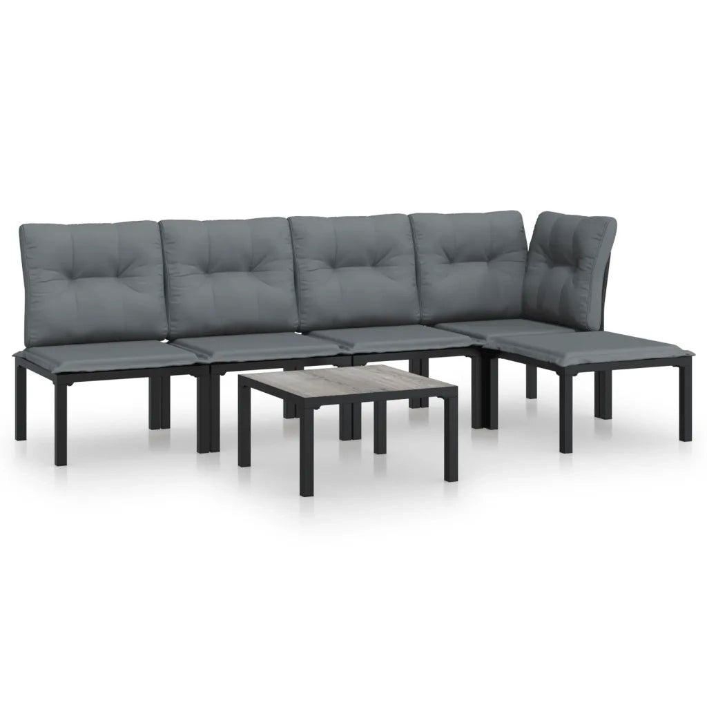 Set Salotto da Giardino 6 pz | Set di Mobili da Esterno in Polyrattan Nero e Grigio