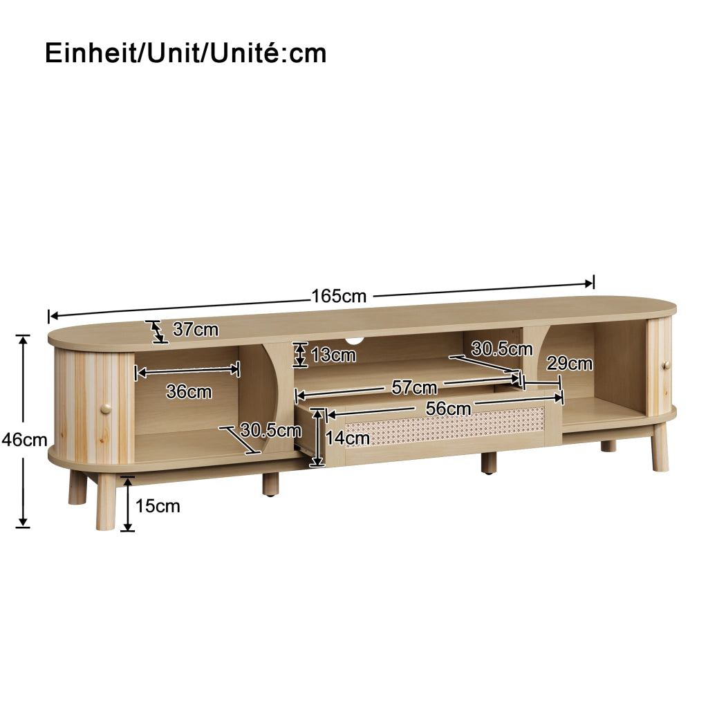 Mobile TV con 1 Anta Scorrevole; 2 Cassetti e Vani Aperti per Soggiorno in MDF 165 × 37 × 46 cm Naturale