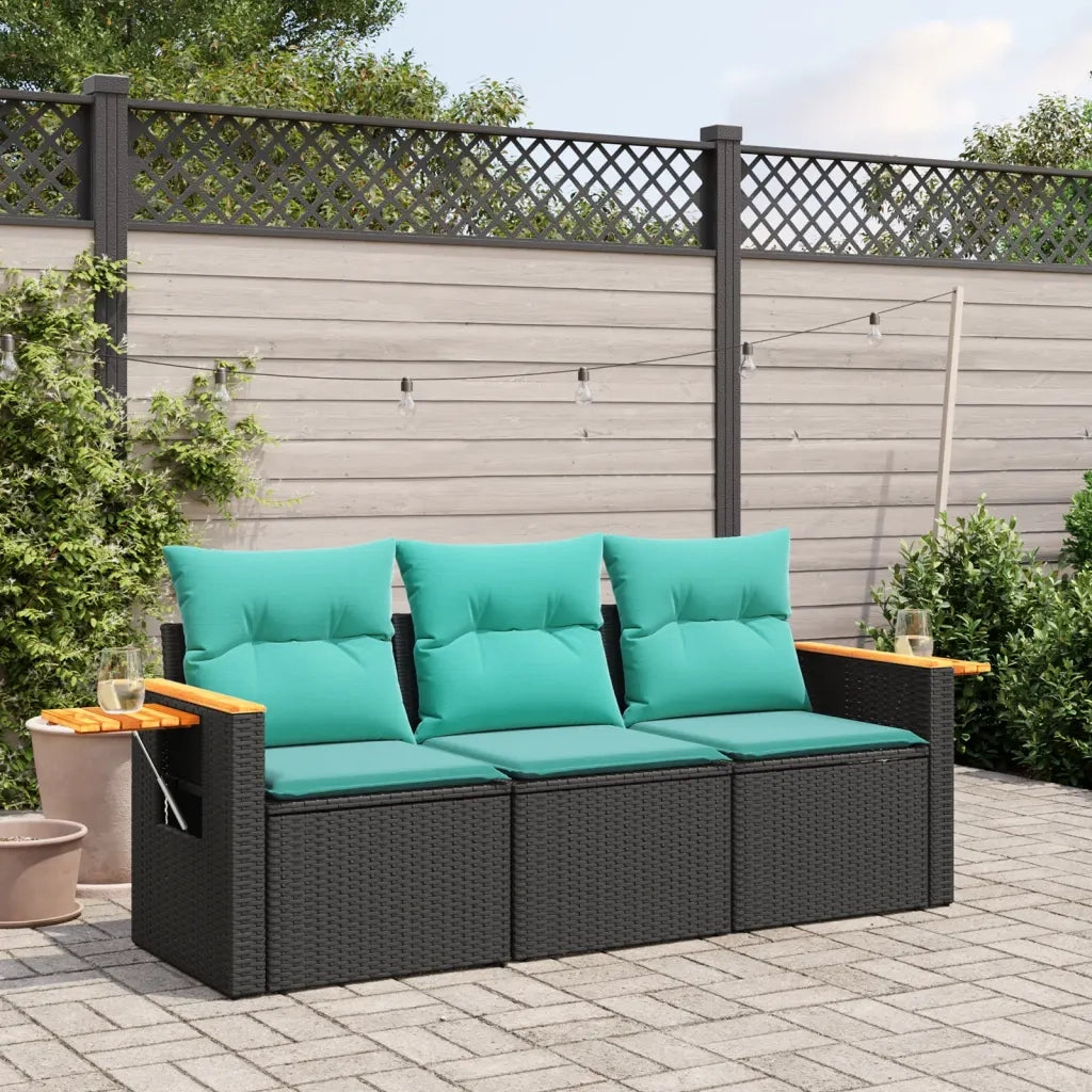 Set Divani da Giardino 3 pz | Set Salotto da Giardino con Cuscini in Polyrattan Nero