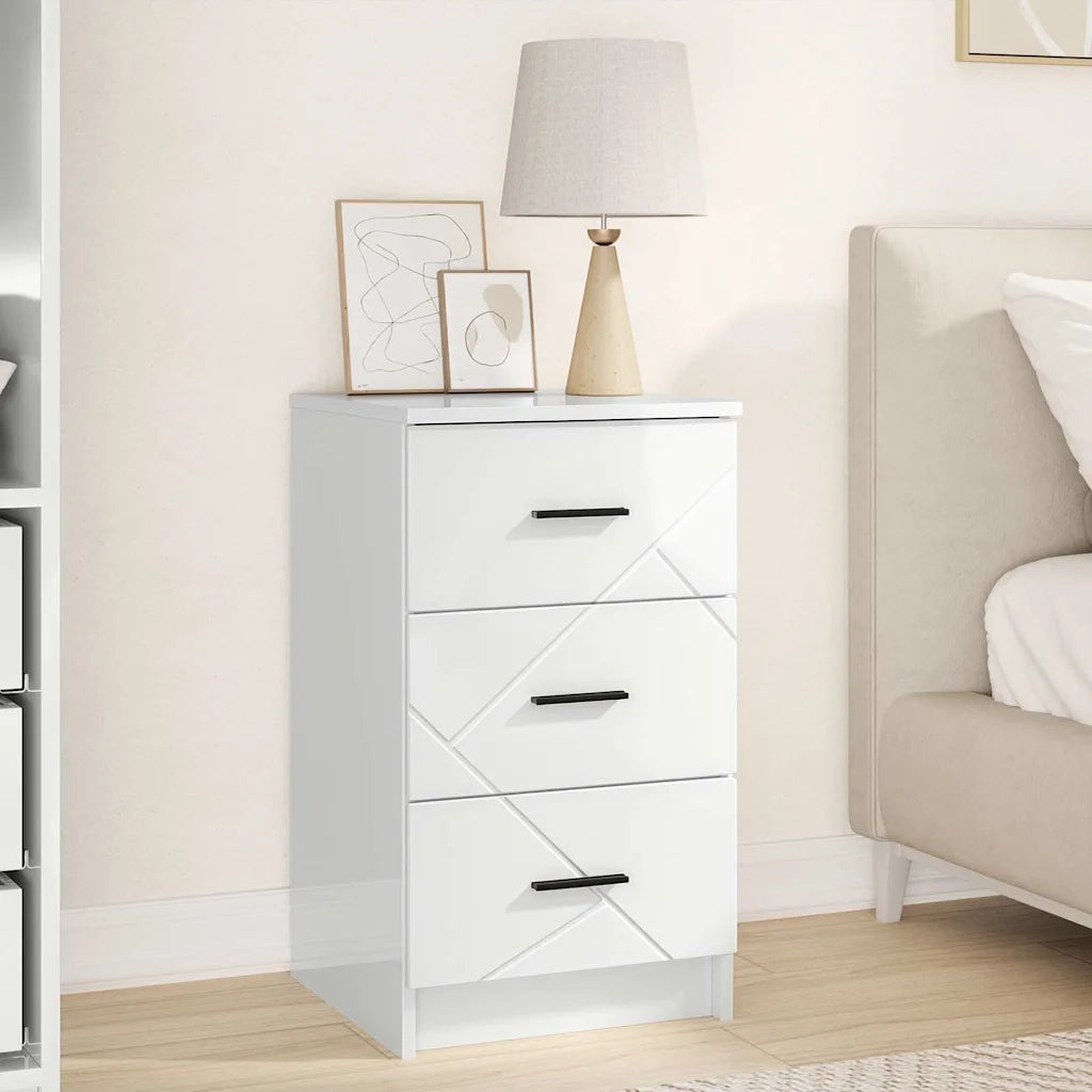Comodino | Armadio da Notte | Mobiletto da notte con cassetto Bianco lucido 38 x 38 x 66 cm