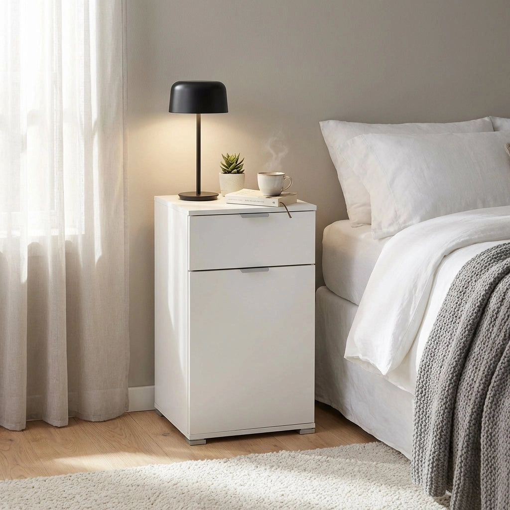 Armadietto da Bagno un anta e un cassetto in Legno Composito cm 45x38x85 - KOLBY