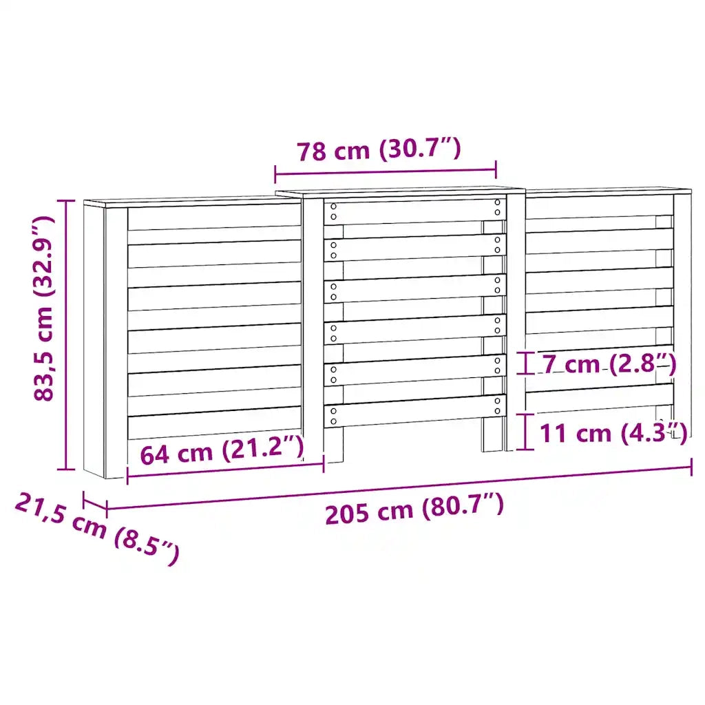 Copertura Termosifone Rovere Artigianale 205x21,5x83,5 cm Legno 852725