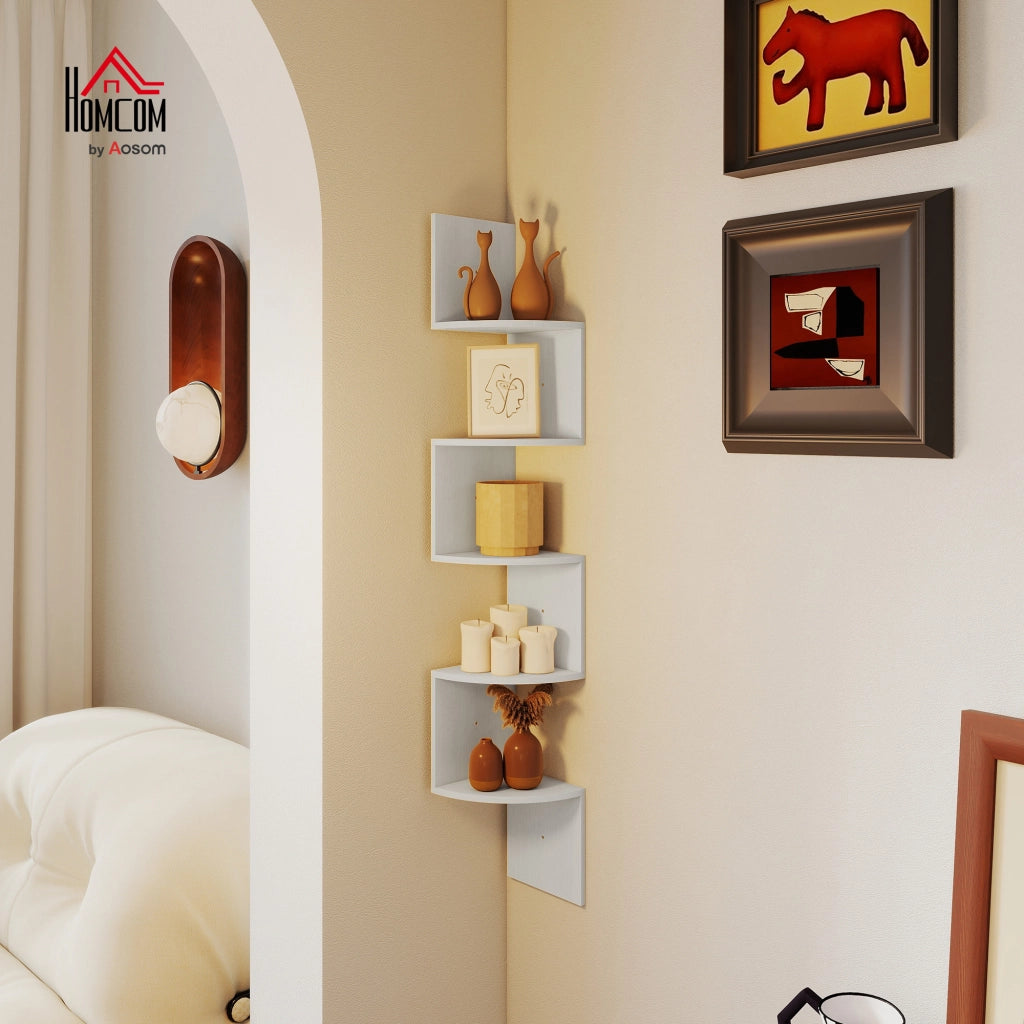 Libreria angolare a muro 5 livelli ¨C zephmum ¨C bianco 20x20x126 cm