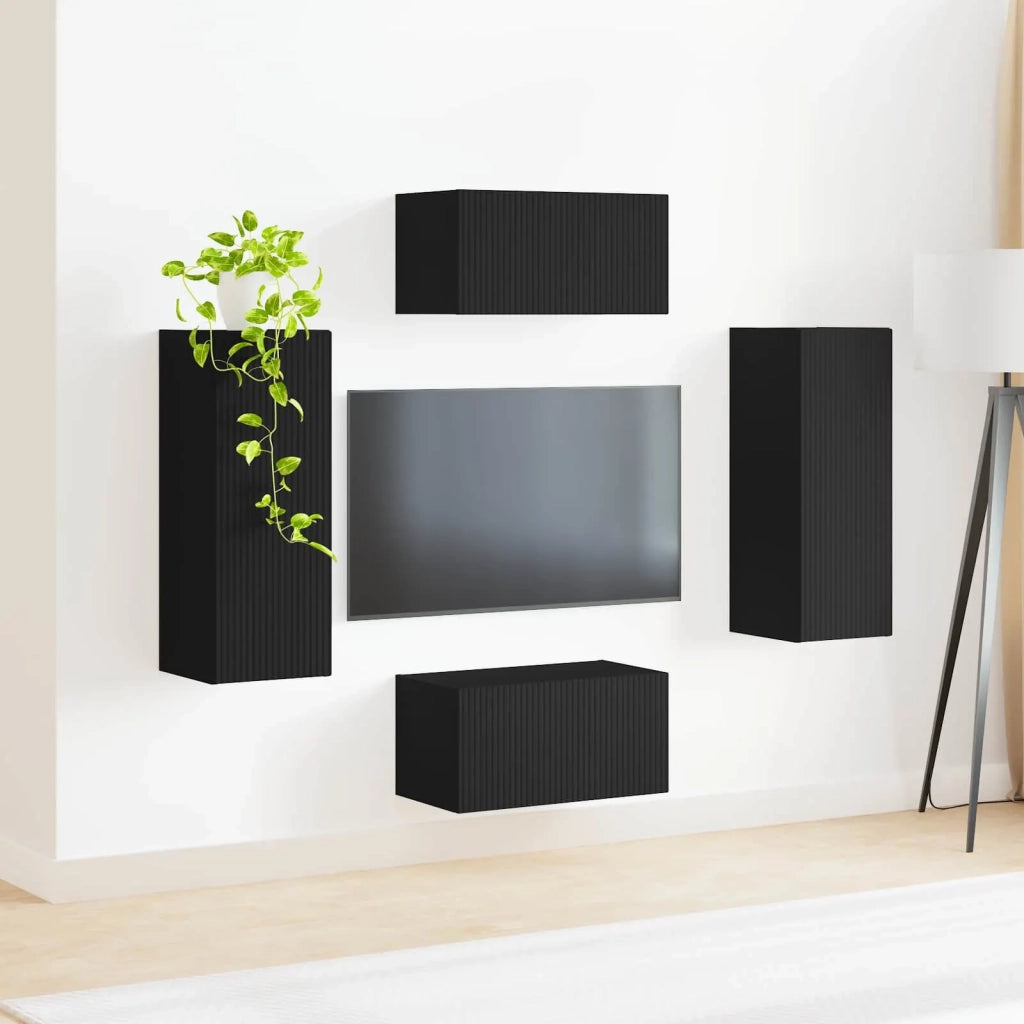 Set mobile TV Montaggio a parete 2 pz-Credenza per TV Nero Legno multistrato