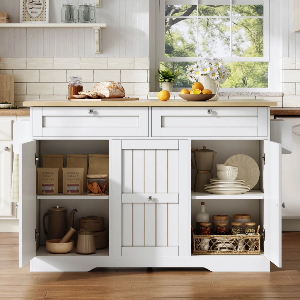 Isola cucina mobile con piano richiudibile, cassetti verticali e ruote bloccabili, 120 x 45(70) x 92 cm