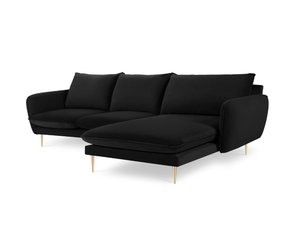 Cosmopolitan Design - Divano angolare destro "Vienna" 5 posti in velluto nero 
