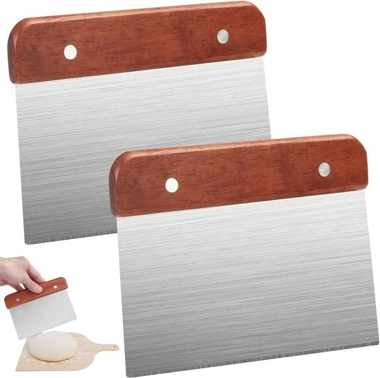 Set di 2 Spatole per impastare con manico in legno e lamina in acciaio inossidabile 15 cm - Multifunzionale per torte e pizze
