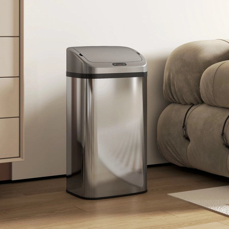BIDONE PORTARIFIUTI CON SENSORE 48 L 33x25x69 cm Acciaio inox Argento