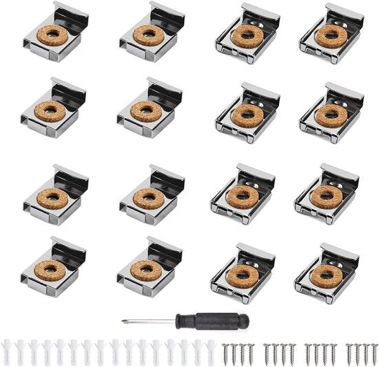 Supporti per specchi da parete - 4 set - per specchi molto resistenti - Inclusi viti e chiave a croce - Supporti per specchi da parete quadrati - Zavorra in alluminio - 16 pezzi