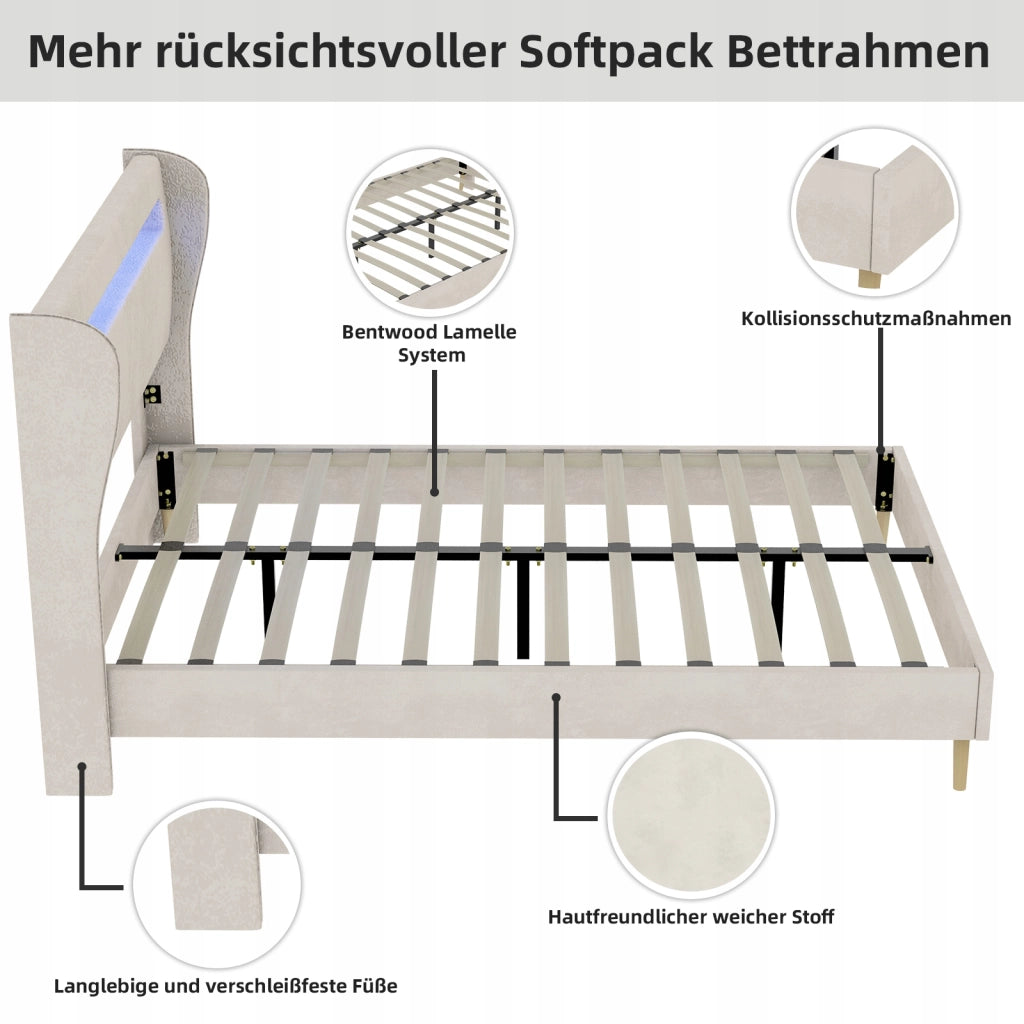 Letto imbottito 140x200 beige - Xylo - Minimalista