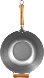 Wok di 32cm con finitura naturale e rivestimento antiscivolo - Adatto per piani di cottura in induzione e utensili in metallo - Garanzia 10 anni