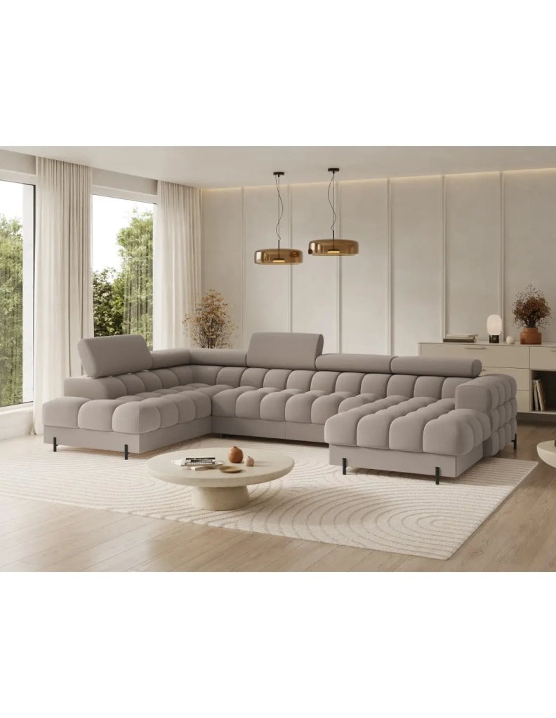 Divano panoramico convertibile Beige angolo sinistro FERARIA 358x93x202cm