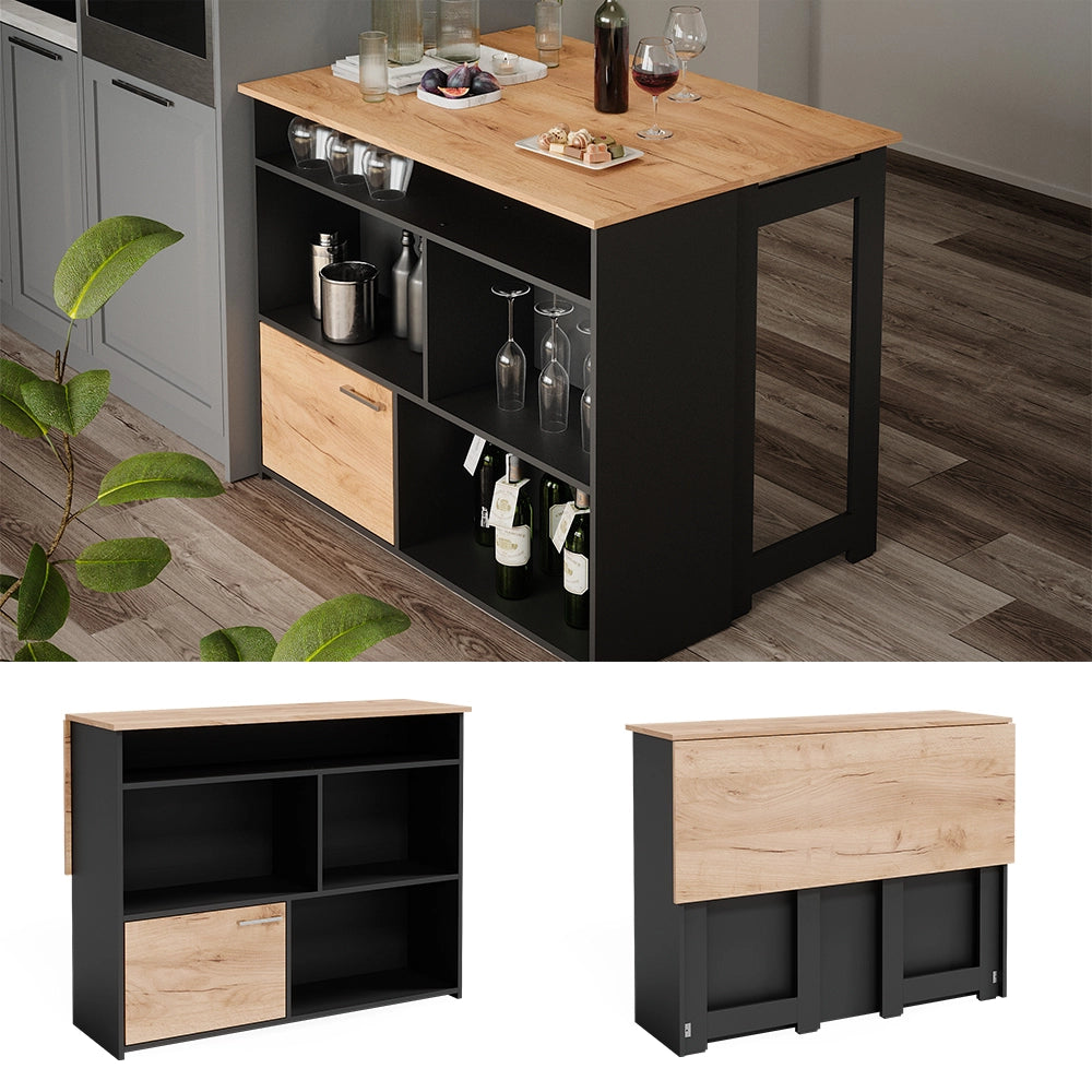 Vicco Tavolo bar alto Quercia dorata 116 x 37 cm 4x scomparti aperti e 1x porta
