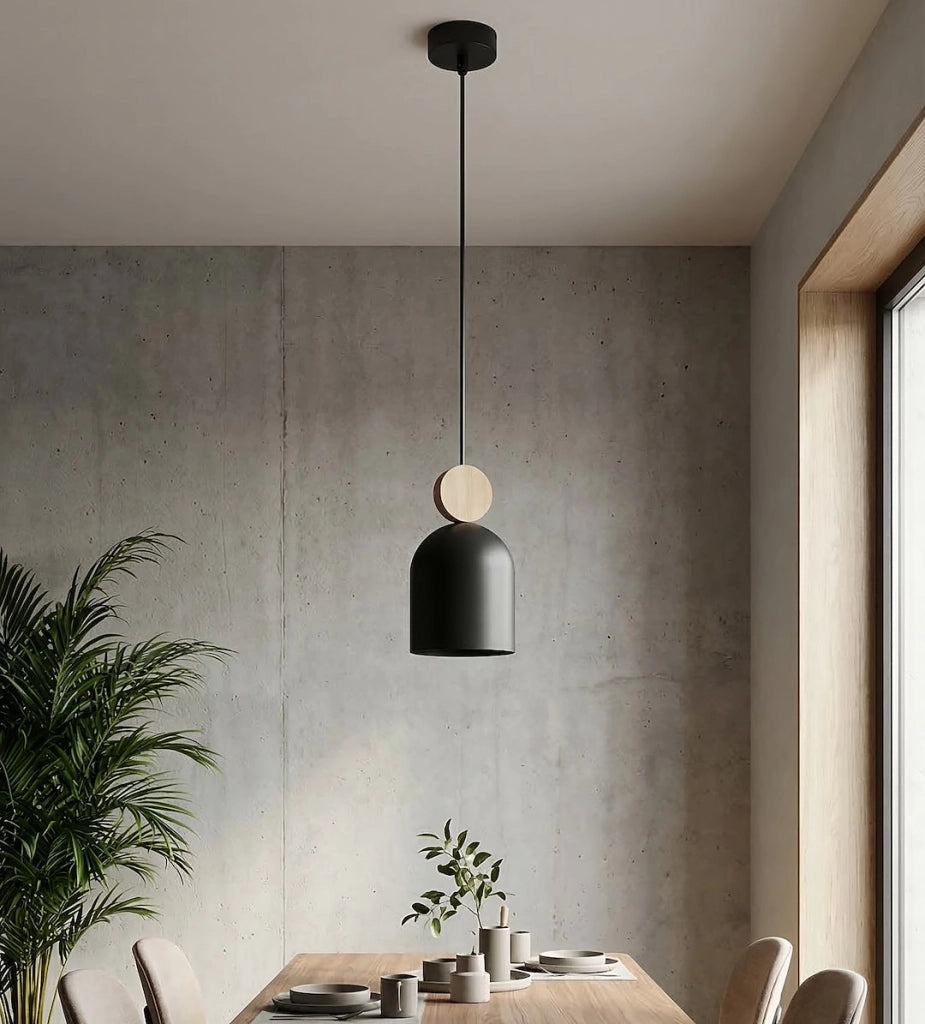 Lampada sospesa MESI nera ovale legno 1xGU10 minimal Emibig