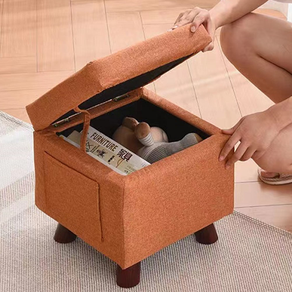Pouf Contenitore Sgabello Multiuso in Tessuto Arancione