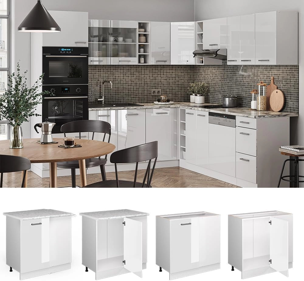 Mobile ad angolo cucina R-Line, Bianco lucido, 86 cm senza piano di lavoro, per la libera combinazione all'interno di sistemi cucina modulari