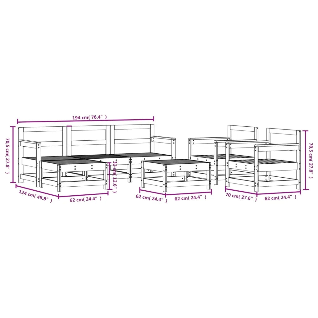 Set Salotto da Giardino 7 pz in Legno Massello di Pino 3186228