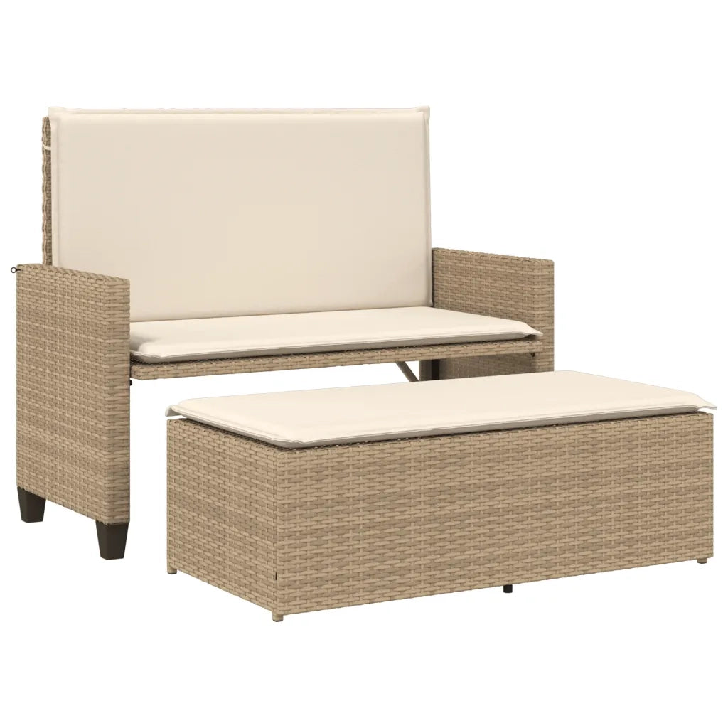 Panca da Giardino con Cuscini e Poggiapiedi Beige in Polyrattan 368411