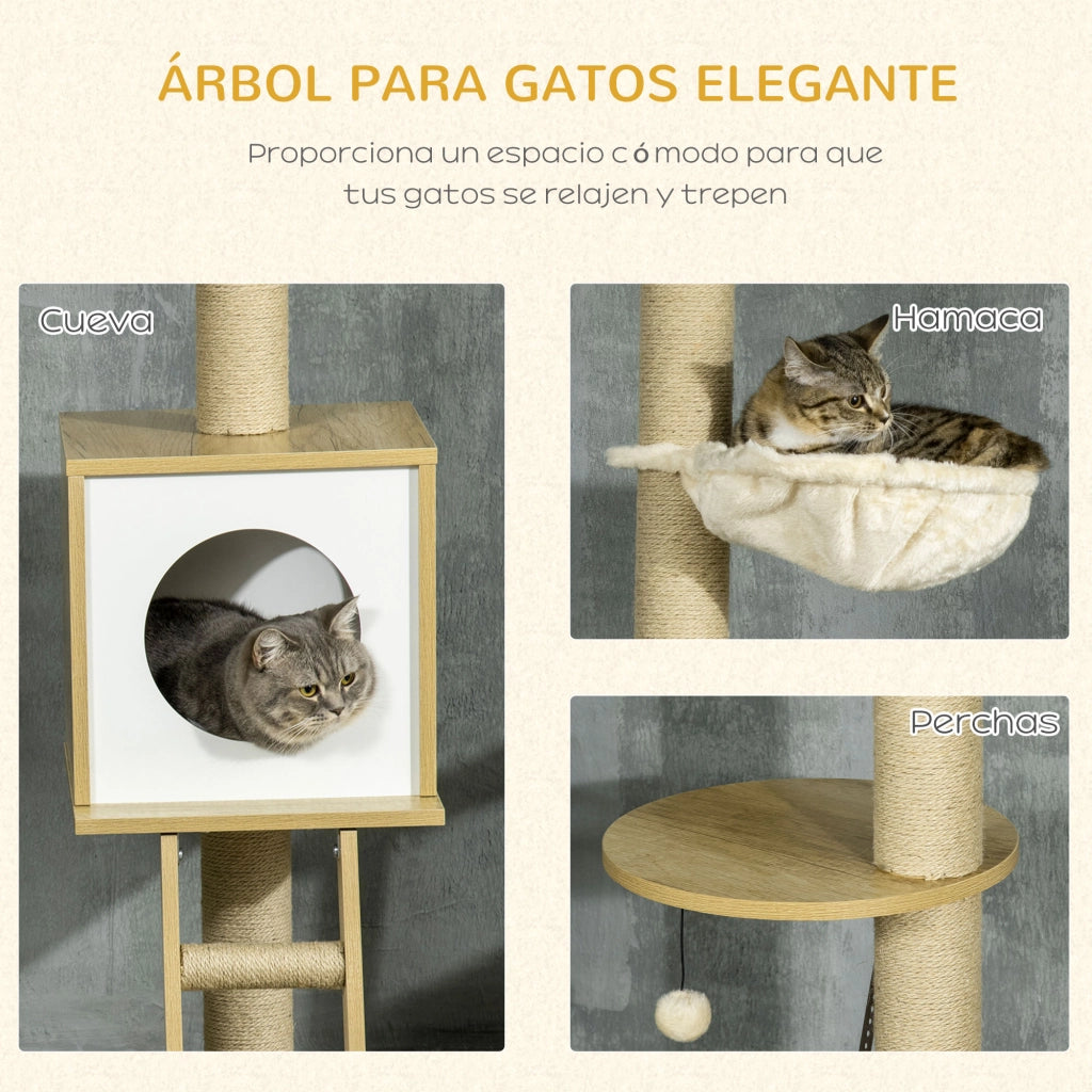 Albero tiragraffi per gatti altezza regolabile con gioco ¨C zephmum ¨C beige 40x40x225-285 cm