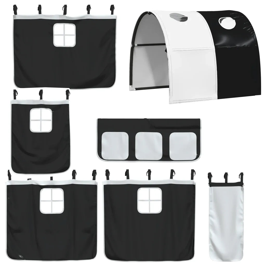 Letto a Soppalco con Tunnel Bambini | Letto Infantile | Lettino Bianco e Nero 90x190cm Pino