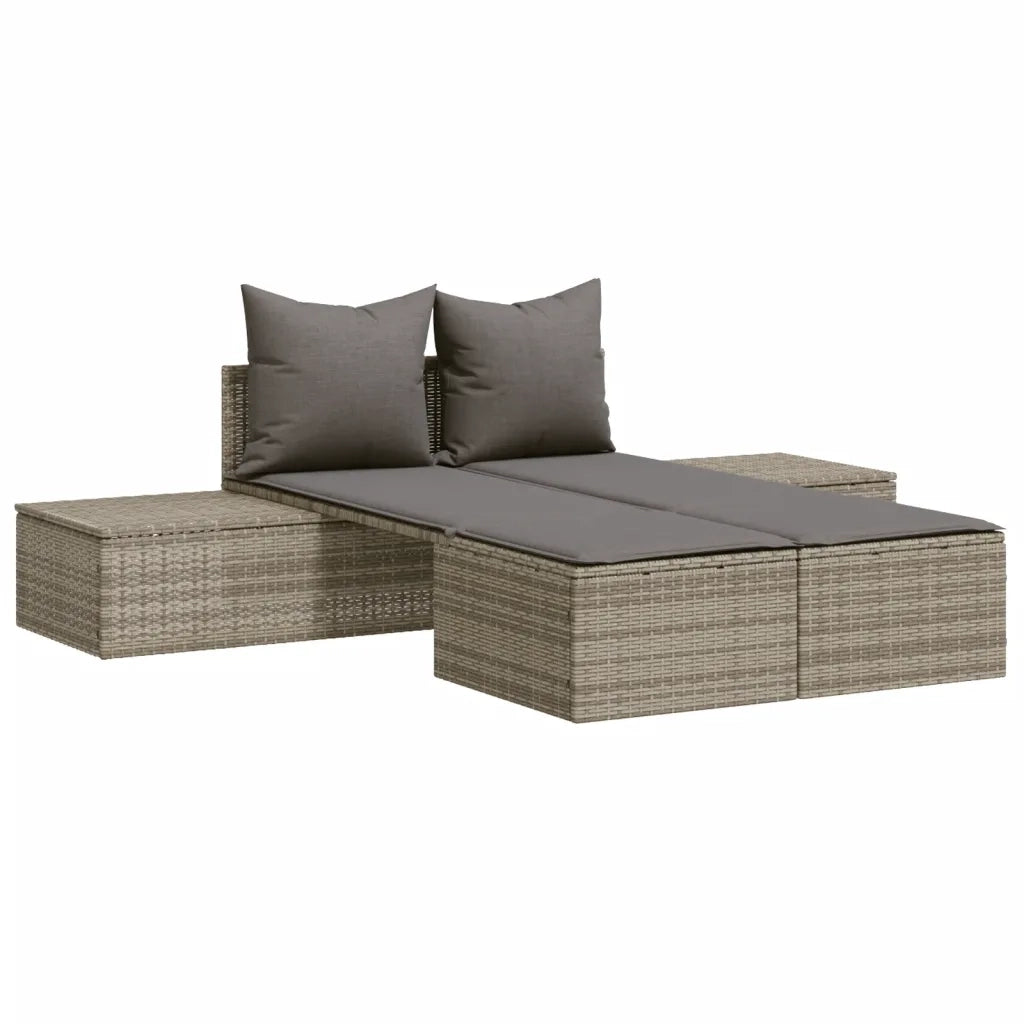 Lettino Prendisole | Sdraio da giardino | Lettino da sole Doppio con Cuscini Grigio in Polyrattan