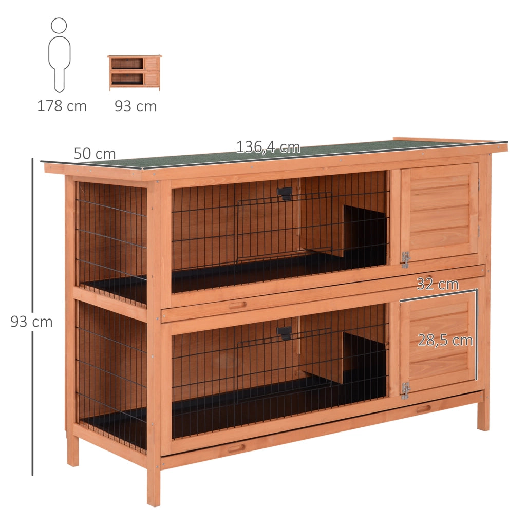 Gabbia per conigli 2 piani in legno con vassoio e tetto ¨C zephmum ¨C 136.4x50x93 cm arancione