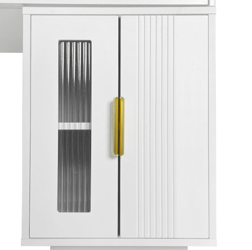 Toeletta LED bianca 100x40x78 cm con cassetti e mobile laterale scorrevole