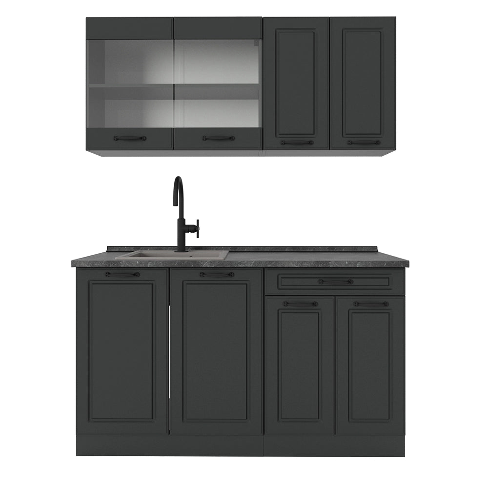 Cucina monoblocco R-Line Antracite rustico/Antracite 140 cm, PL Antracite Vicco