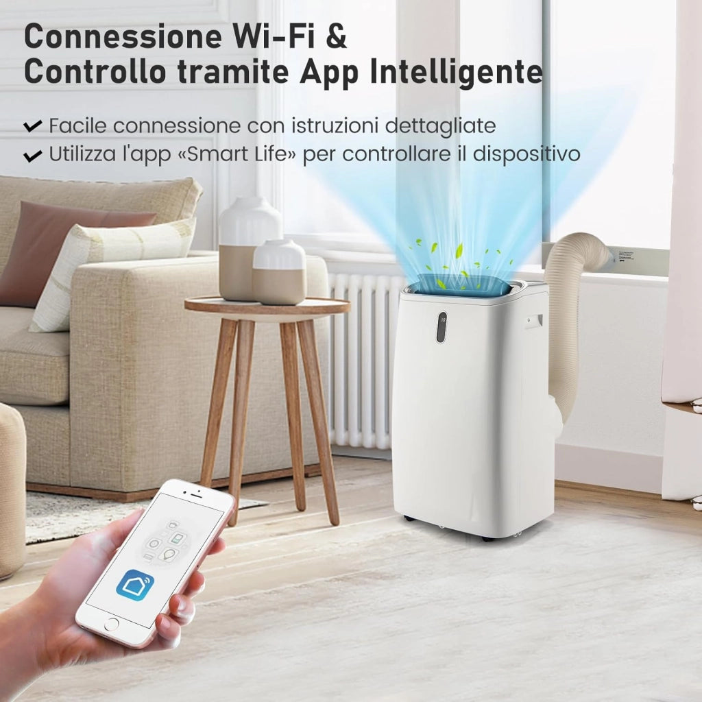 Condizionatore Portatile 14000 BTU, 4 in 1 Raffrescator & Riscaldamento & Deumidificazione & Ventilatore, con Tubo di Scarico, Telecomando/Applicazione, Timer 24H (14000BTU 4,1 kW)