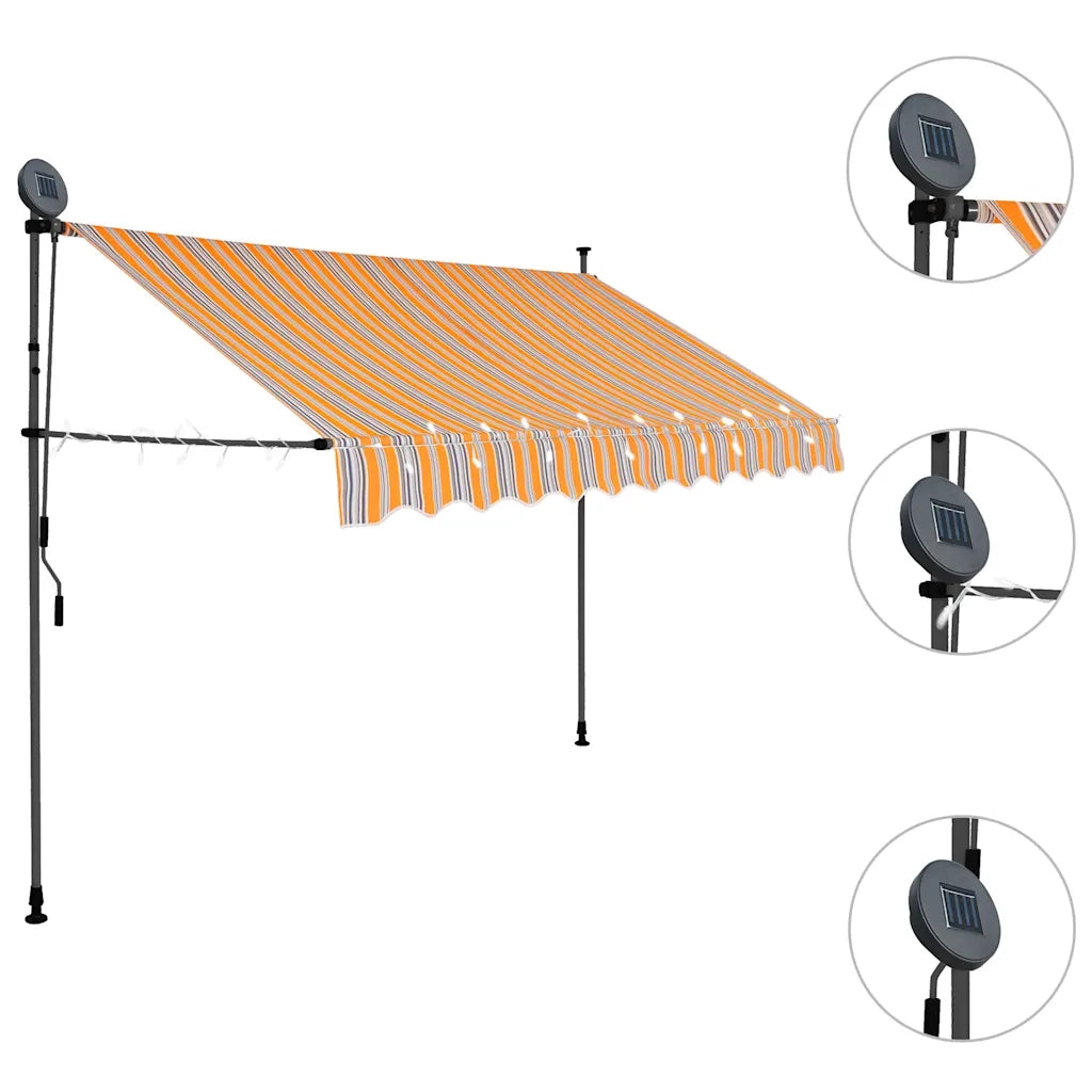 Tenda da Sole Retrattile Manuale con LED 300 cm Giallo e Blu