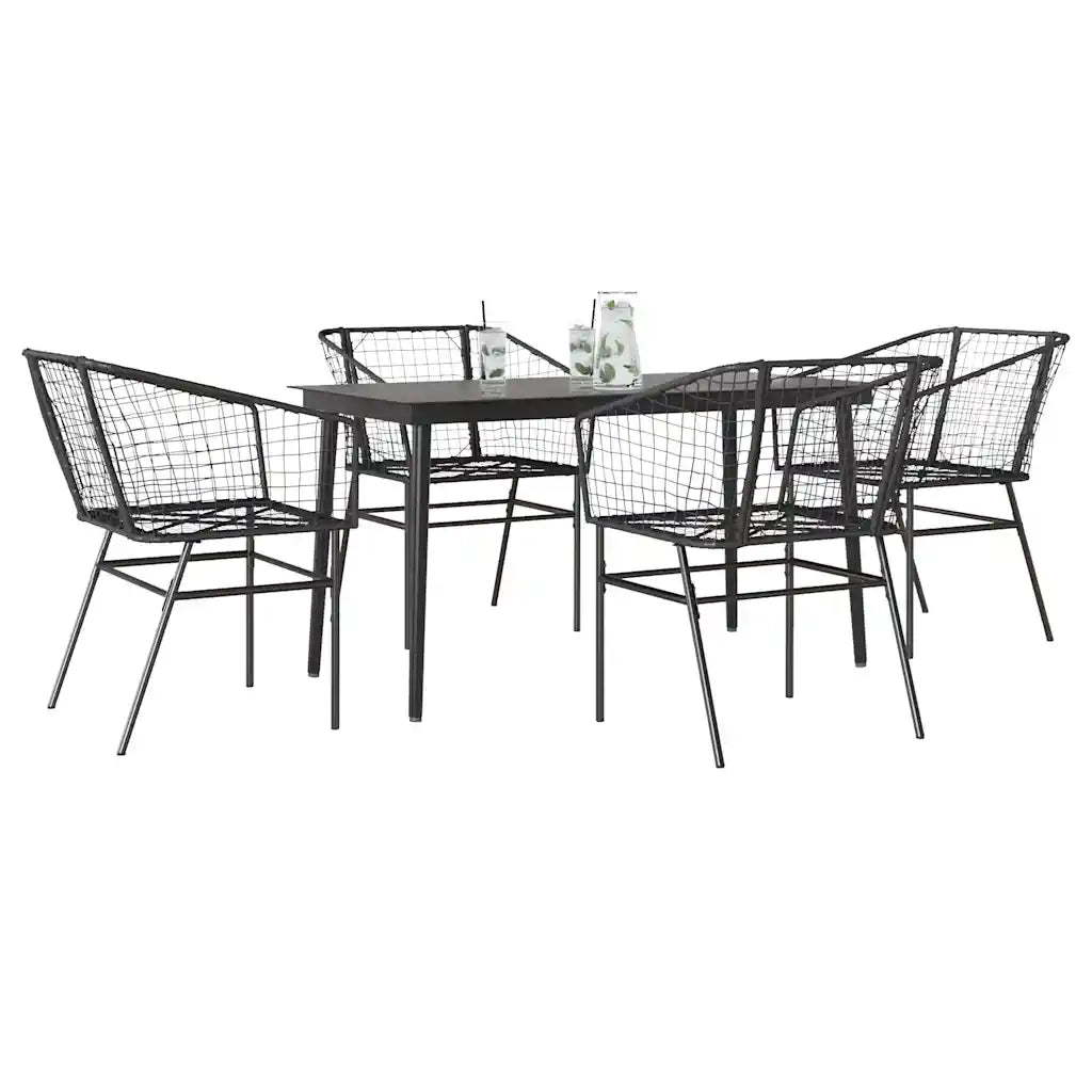 Set Mobili da Pranzo per Giardino 5 pz | Set Salotto da Giardino Nero Polyrattan Vetro
