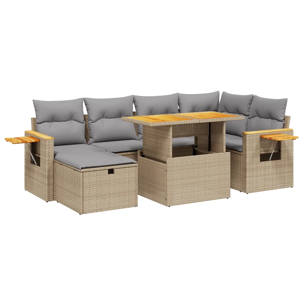 Set Divani da Giardino 7 pz con Cuscini Beige in Polyrattan 3276146