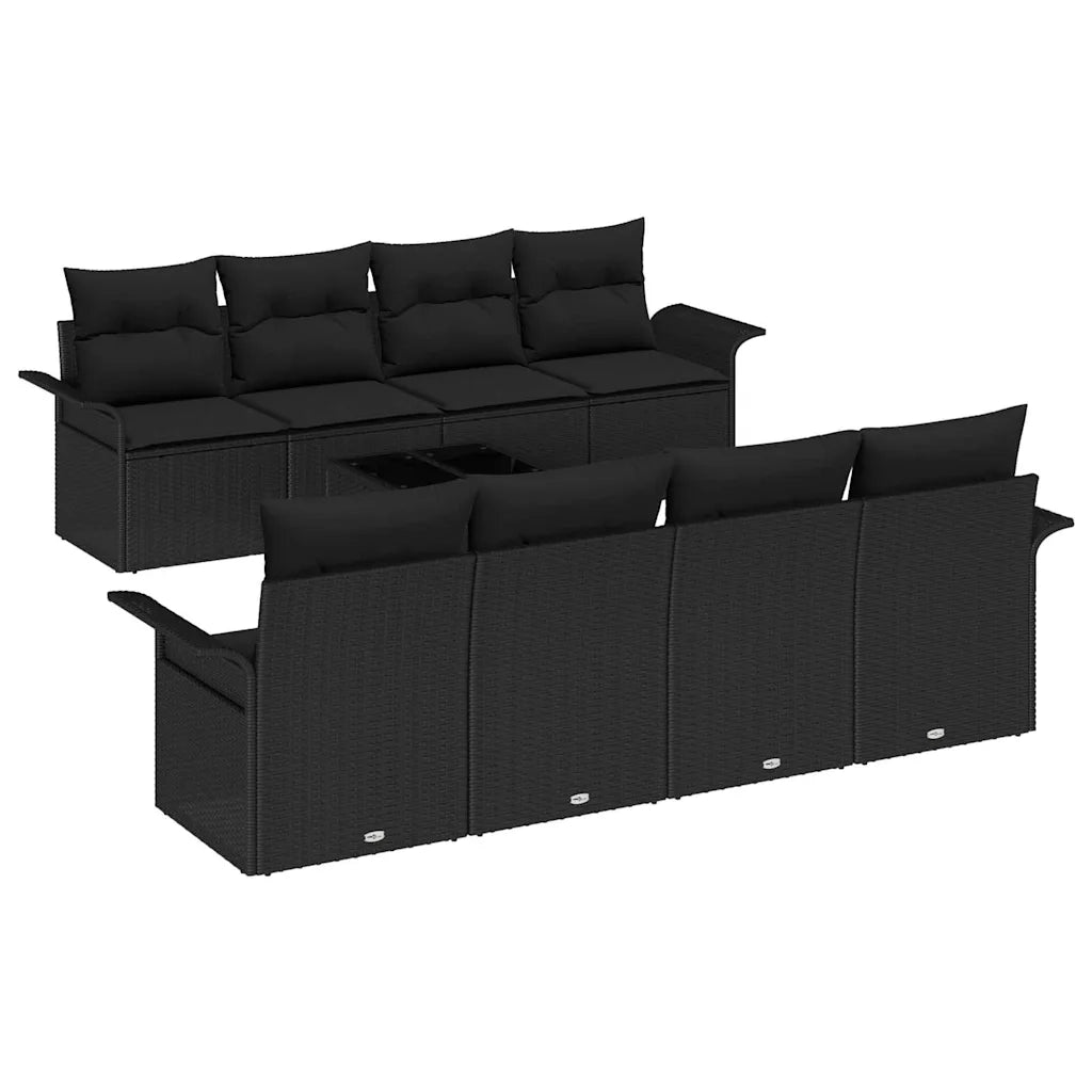 Set Divano da Giardino con cuscino 9 pcs Nero polyrattan 3353962