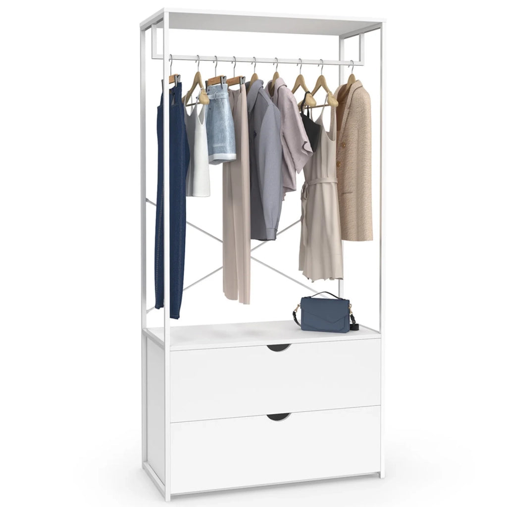 IDMarket - Armadio a 2 cassetti L. 80 cm BROOKLYN legno bianco e metallo bianco