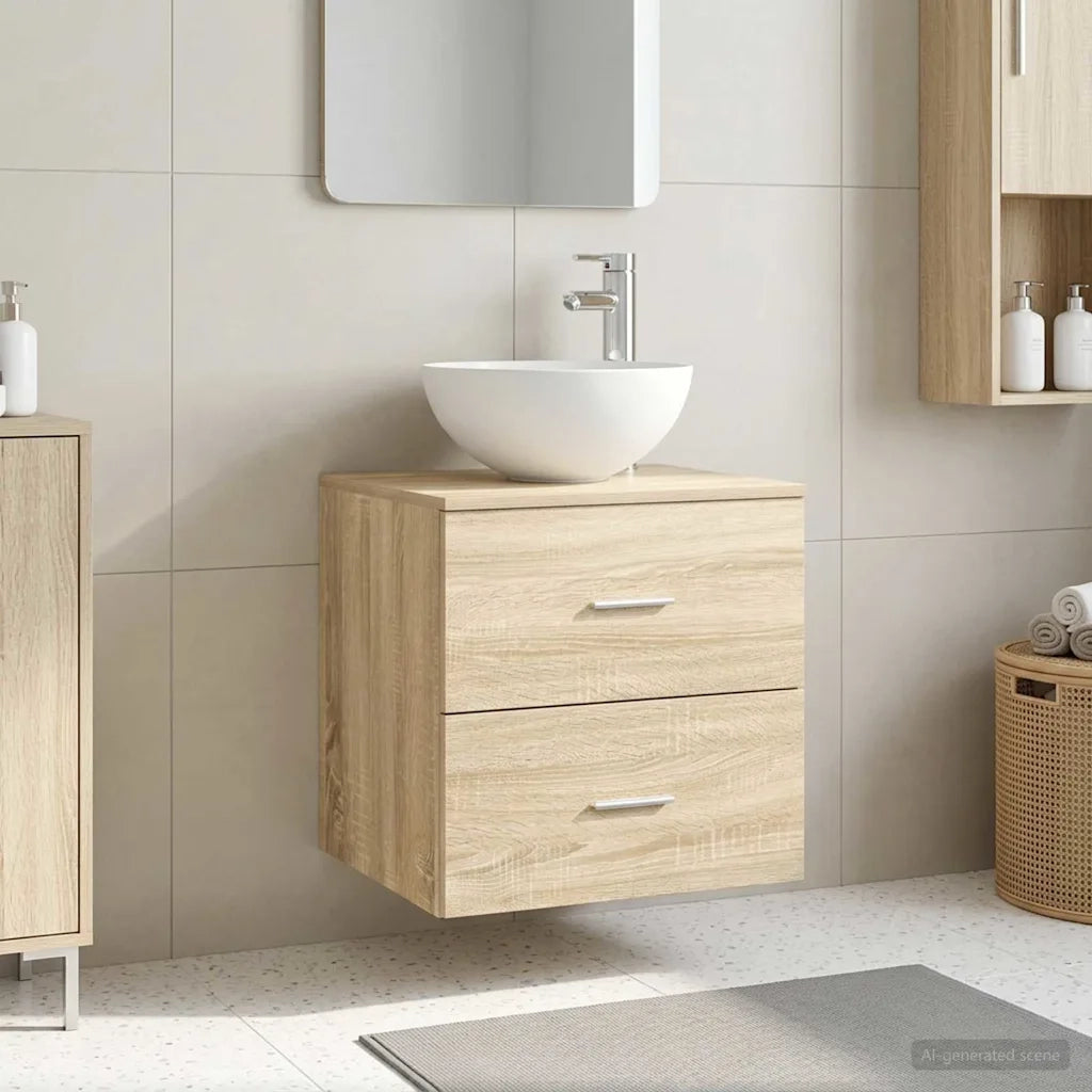 Mobiletto con Lavabo a Parete Rovere Sonoma 49,5 x 35 x 63 cm 890256