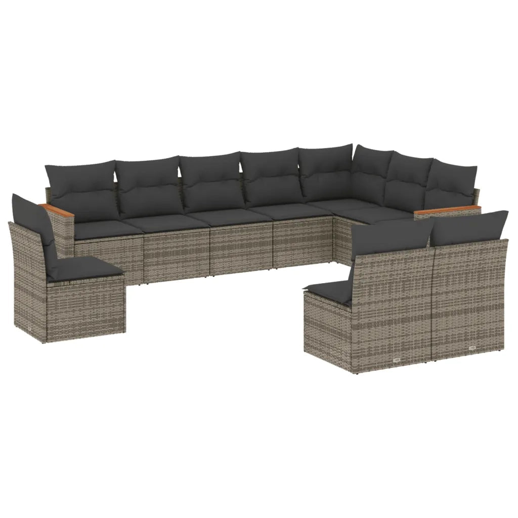 Set Divano da Giardino 10 pz con Cuscini Grigio in Polyrattan 3258476