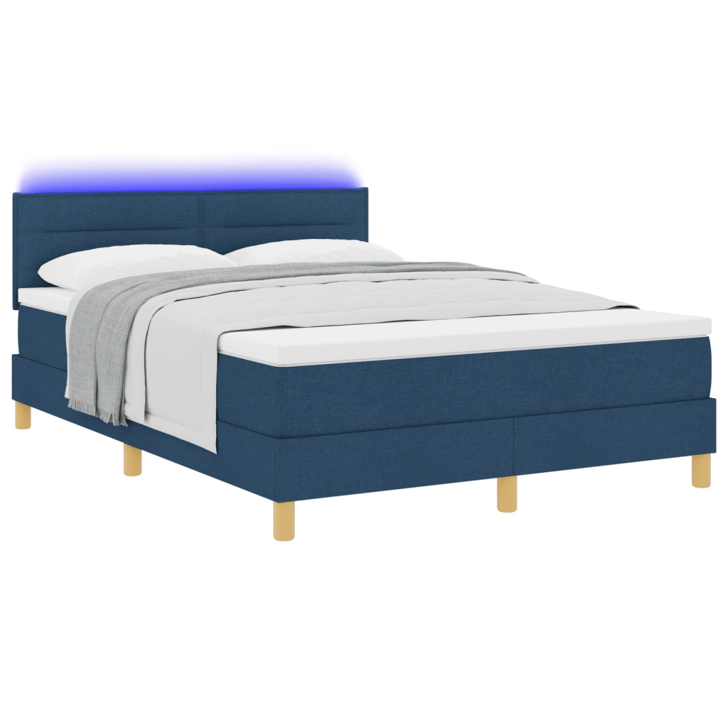Letto con Box Spring con Materasso & LED Blu 160x200 cm Tessuto