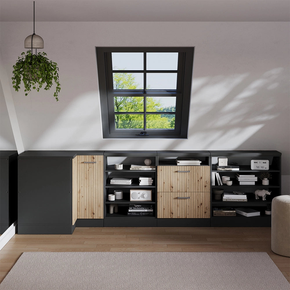 Mobile sottotetto Mobile angolare Rion Rovere artigianale/Antracite 75.6 x 83.8 cm con 1 porta, carcassa dell’armadio profondità 60 cm Vicco