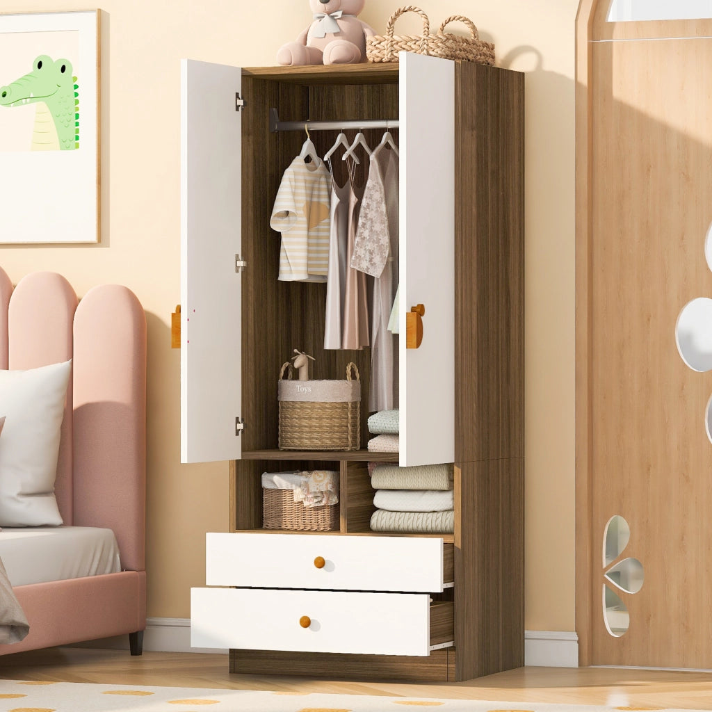 Scaffale con doppia porta, due cassetti e piccoli scomparti in MDF color legno naturale 70 × 50 × 170 cm