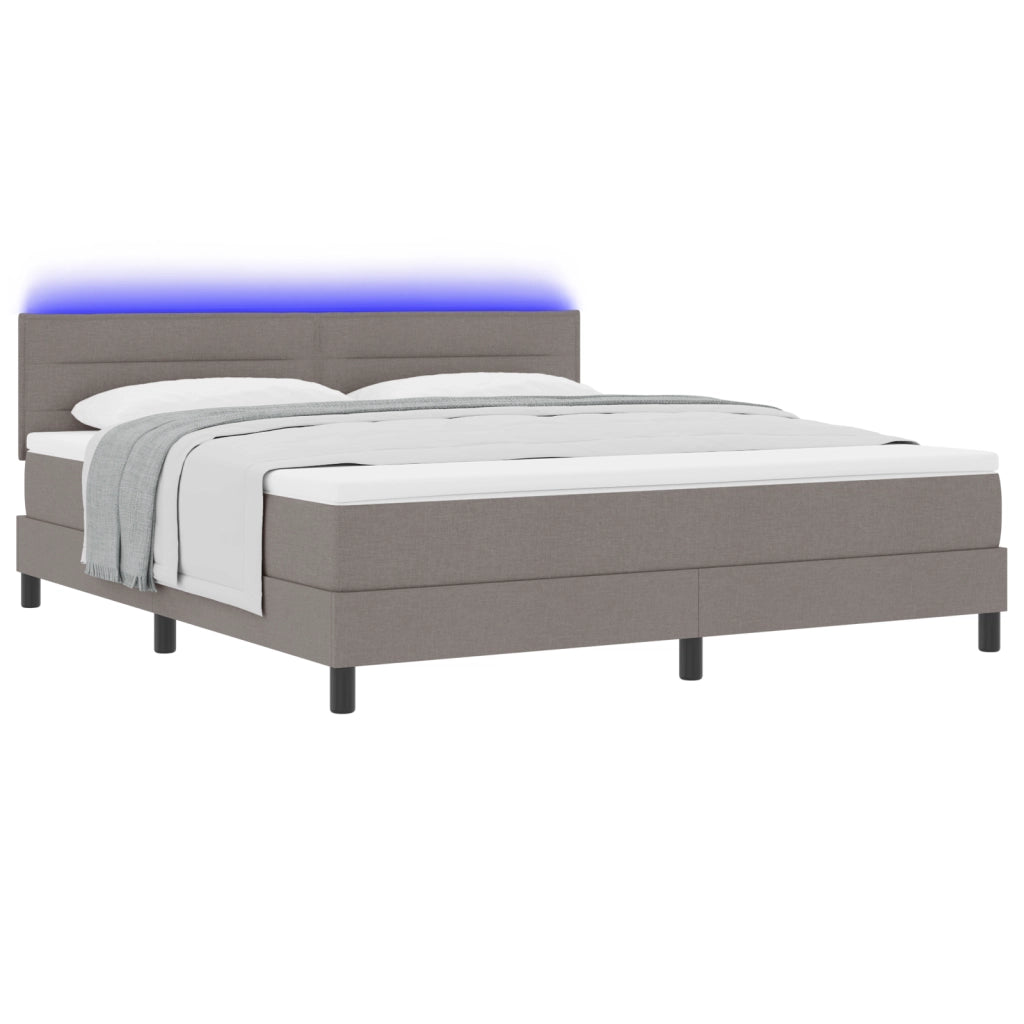 Letto Box Spring con Materasso e LED Taupe 180x200 cm Tessuto