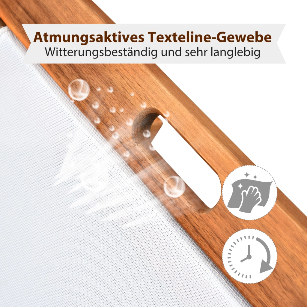 Lettino da giardino regolabile ¨C zephmum ¨C Legno di acacia, Textilene bianco naturale, 198x55x30-88.5 cm