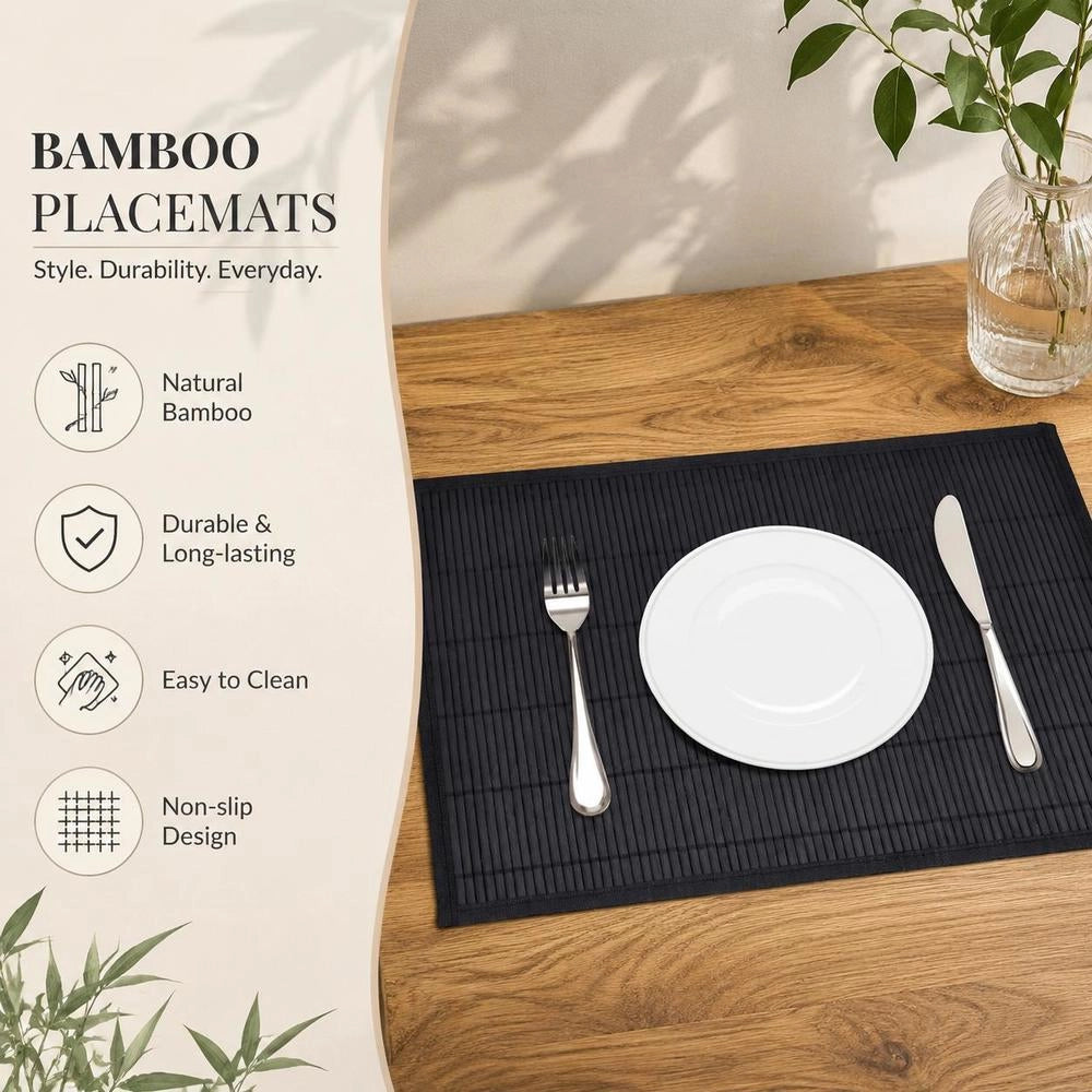 6 Bamboo Placemats 30 X 45 Cm Black