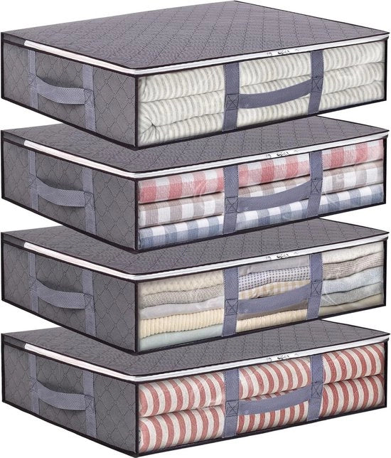 Ottomano 4 pezzi - 40 litri - pieghevole - contenitore di stoccaggio - grande capacità - contenitori di stoccaggio trasparenti - maniglie rinforzate - organizzatore con chiusura a righello - contenitore per coperte - coperte
