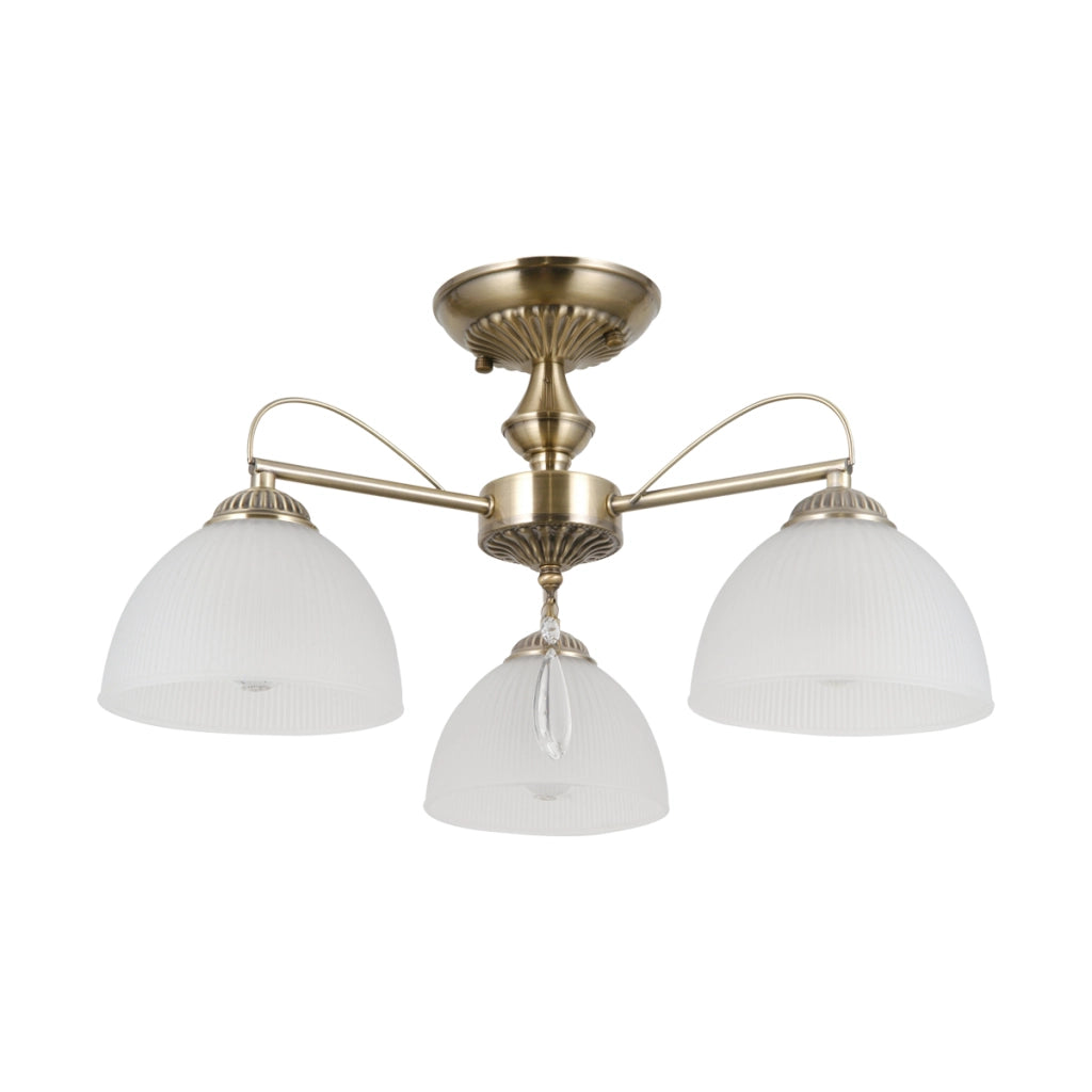 Plafoniera vintage ottone anticato opale 3xE27 MORETI