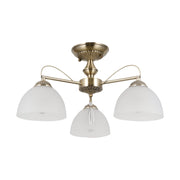 Plafoniera vintage ottone anticato opale 3xE27 MORETI