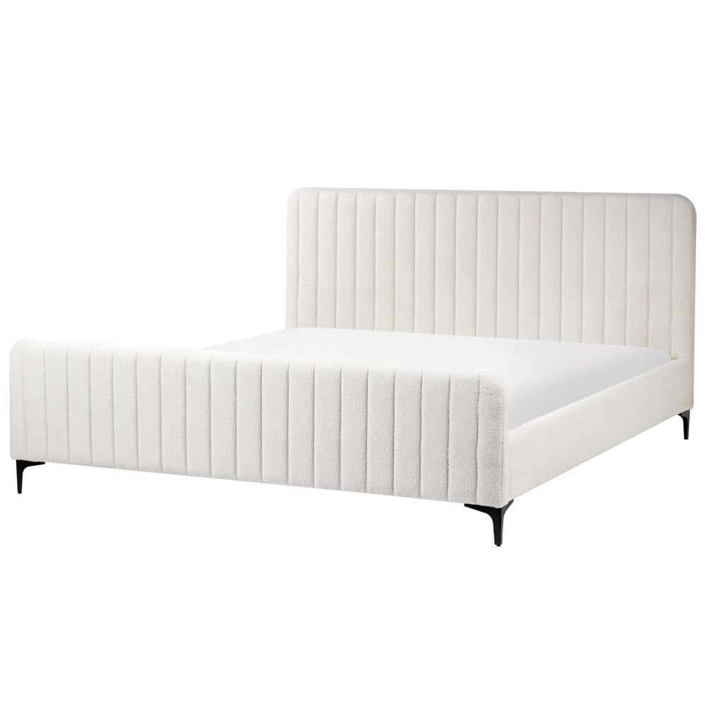 Letto in bouclé bianco sporco UE Matrimoniale 180 x 200 cm Testiera Imbottita con Gambe in metallo Design moderno